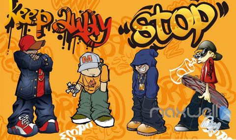 Image of 3D Graffiti Boys Stop Wall Mural Paper Art Print Decals Decor IDCWP-TY-000014