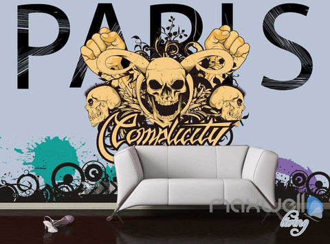 Image of 3D Graffiti Skull Wall Mural Paper Art Print Decals Decor IDCWP-TY-000018