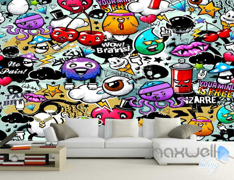 Image of 3D Cartoon Cherry Wall Art Mural Paper Print Decals Decor IDCWP-TY-000023
