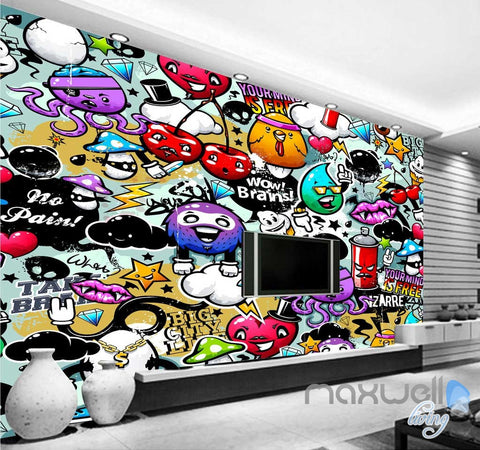 Image of 3D Cartoon Cherry Wall Art Mural Paper Print Decals Decor IDCWP-TY-000023