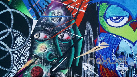 Image of Abstract Graffiti Owl Wall Murals Paper Art Print Decals Decor Wallpaper IDCWP-TY-000032