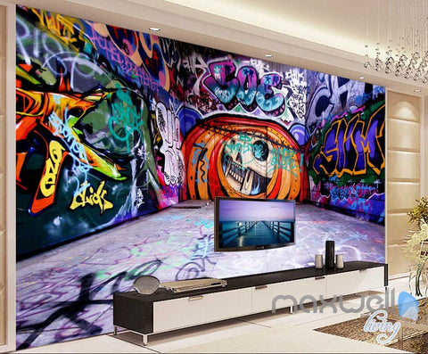 Image of 3D Graffiti Backstreet Pumpkin Head Wall Mural Paper Art Print Pub Bar Decals IDCWP-TY-000040
