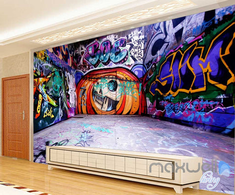 Image of 3D Graffiti Backstreet Pumpkin Head Wall Mural Paper Art Print Pub Bar Decals IDCWP-TY-000040