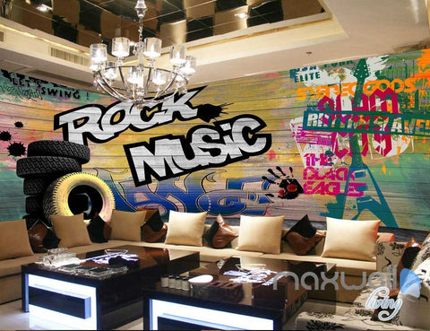Image of 3D Graffiti Board Rock Music Wall Mural Paper Art Print Decals Decor Wallpaper IDCWP-TY-000042