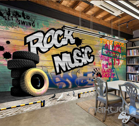 Image of 3D Graffiti Board Rock Music Wall Mural Paper Art Print Decals Decor Wallpaper IDCWP-TY-000042