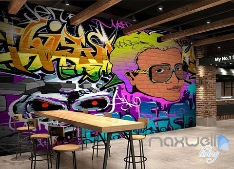 Image of 3D Graffiti Brick Wall Head Wall Murals Paper Art Print Decals Decor Wallpaper IDCWP-TY-000045