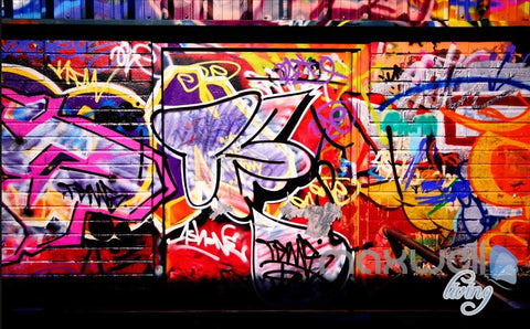 Image of 3D Graffiti Back Door Wall Murals Paper Art Print Decals Decor Wallpaper IDCWP-TY-000046