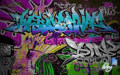 Image of 3D Graffiti Blue Letters Wall Paper Art Murals Print Decals Decor Wallpaper IDCWP-TY-000053