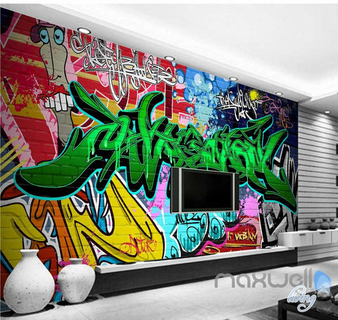 Image of 3D Graffiti Green Letters Wall Art Murals Paper Print Decals Decor Wallpaper IDCWP-TY-000061