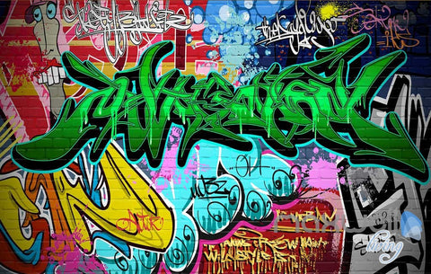Image of 3D Graffiti Green Letters Wall Art Murals Paper Print Decals Decor Wallpaper IDCWP-TY-000061