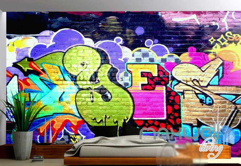 Image of 3D Graffiti Color Brick Wall Art Murals Paper Print Decals Decor Wallpaper IDCWP-TY-000062