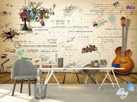 Image of 3D Graffiti Music Guitar Keyboard Wall Mural Paper Art Print Decals Decor IDCWP-TY-000063