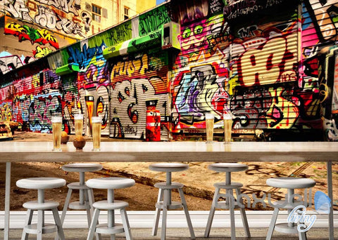 Image of 3D Long Graffiti Wall Street Wall Murals Paper Print Decals Decor IDCWP-TY-000071