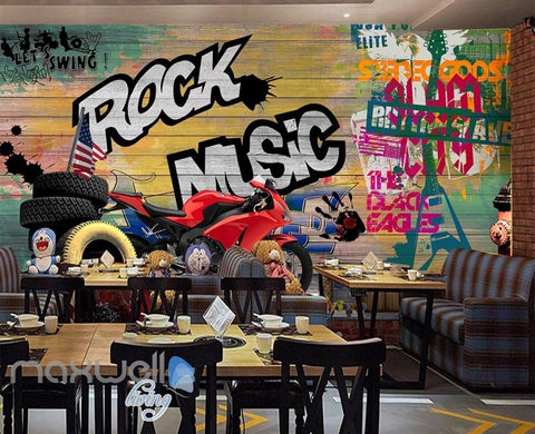 Image of 3D Colorful Graffiti Board Rock Music Wheel Motor Wall Murals Wallpaper Art Decals Decor IDCWP-TY-000080