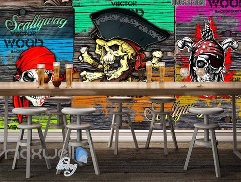 Image of 3D Graffiti Pirate Skull Wall Murals Wallpaper Art Decals Decor Party Theme IDCWP-TY-000082