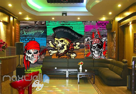Image of 3D Graffiti Pirate Skull Wall Murals Wallpaper Art Decals Decor Party Theme IDCWP-TY-000082