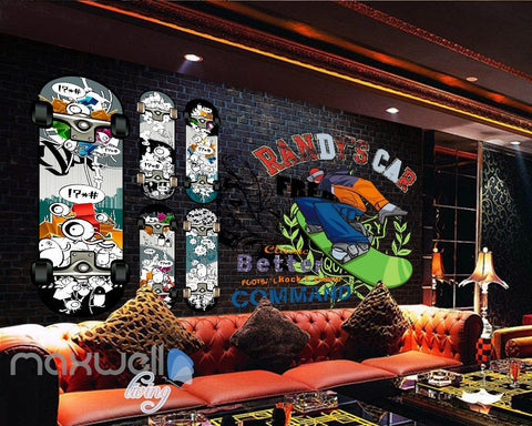 Image of 3D Graffiti Surfboard Brick Wall Murals Wallpaper Wall Art Decals Decor IDCWP-TY-000085