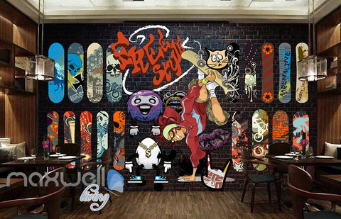 Image of 3D Graffiti Freestyle Surfer Brick Wall Murals Wallpaper Wall Art Decals Decor IDCWP-TY-000086
