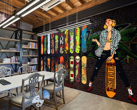 Image of Colorful Surfboard Graffiti Wall Mural IDCWP-TY-000087