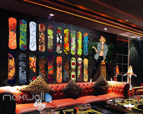 Image of Colorful Surfboard Graffiti Wall Mural IDCWP-TY-000087