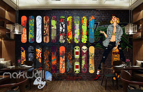 Image of Colorful Surfboard Graffiti Wall Mural IDCWP-TY-000087