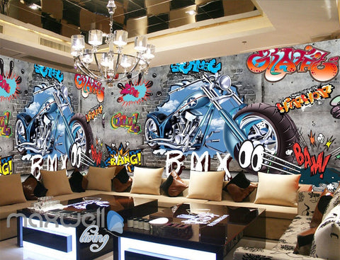 Image of 3D Graffiti Motorbike Break Bang Wall Murals Wallpaper Wall Art Decals Decor IDCWP-TY-000090