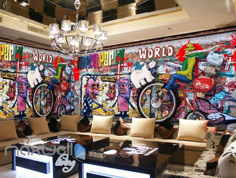 Image of 3D Graffiti Brick Party World Wall Murals Wallpaper Wall Art Decals Decor IDCWP-TY-000093