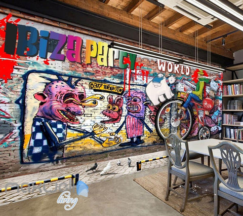 Image of 3D Graffiti Brick Party World Wall Murals Wallpaper Wall Art Decals Decor IDCWP-TY-000093