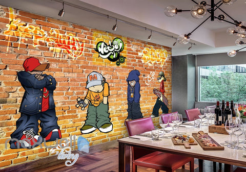 Image of 3D Graffiti Boys Brick Wall Murals Wallpaper Wall Art Decals Decor IDCWP-TY-000097