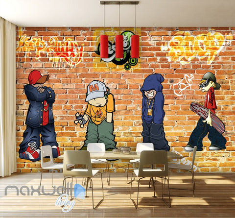Image of 3D Graffiti Boys Brick Wall Murals Wallpaper Wall Art Decals Decor IDCWP-TY-000097
