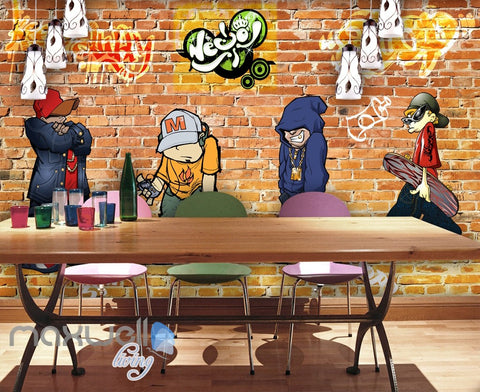 Image of 3D Graffiti Boys Brick Wall Murals Wallpaper Wall Art Decals Decor IDCWP-TY-000097