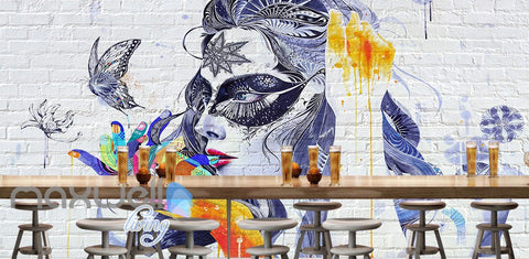 Image of 3D Graffiti Butterfly Lady Wall Murals Wallpaper Wall Art Decals Decor IDCWP-TY-000101