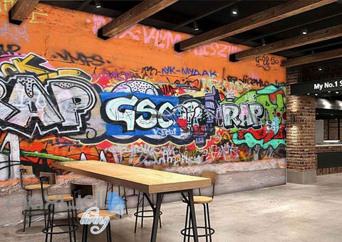Image of 3D Graffiti Rap Letters Orange Wall Murals Wallpaper Wall Art Decals Decor IDCWP-TY-000107