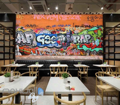 Image of 3D Graffiti Rap Letters Orange Wall Murals Wallpaper Wall Art Decals Decor IDCWP-TY-000107