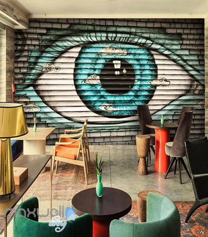 Image of 3D Graffiti Large Eyes Brick Wall Murals Wallpaper Wall Art Decals Decor IDCWP-TY-000109