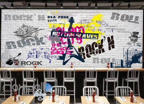 Image of 3D Graffiti Rock Roll Punk Brick Wall Murals Wallpaper Wall Art Decals Decor IDCWP-TY-000110