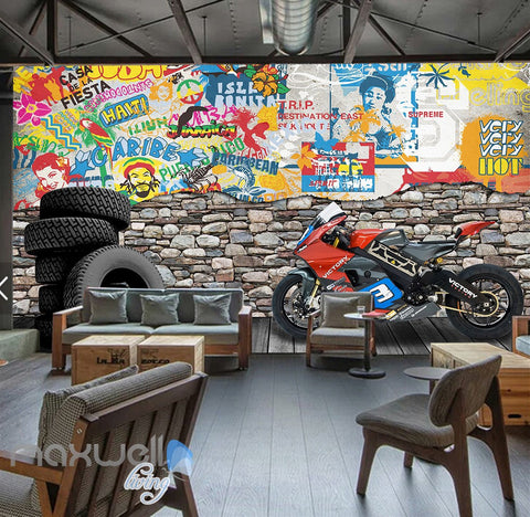 Image of 3D Graffiti Motor Wheels Rock Wall Murals Wallpaper Wall Art Decals Decor IDCWP-TY-000111