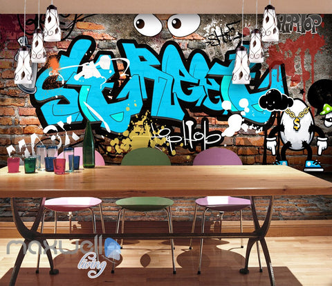 Image of 3D Graffiti Eyes Blue Words Bricks Wall Murals Wallpaper Wall Art Decals Decor IDCWP-TY-000114