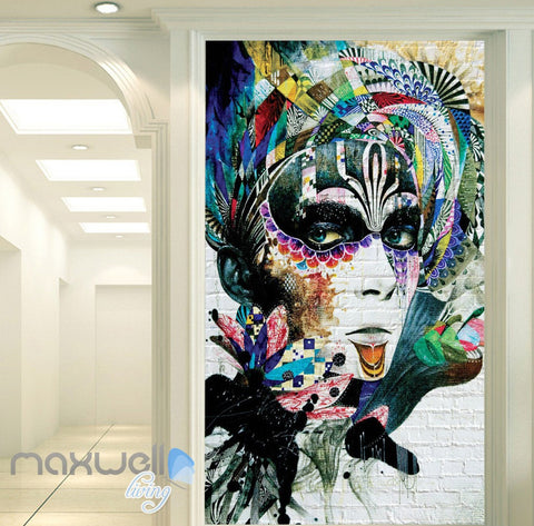Image of 3D Graffiti Retro Lady Painting Bricks Wall Murals Wallpaper Wall Art Decals Decor IDCWP-TY-000115