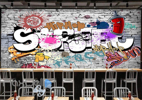 Image of 3D Graffiti Street Hiphop Brick Wall Murals Wallpaper Wall Art Decals Decor IDCWP-TY-000116