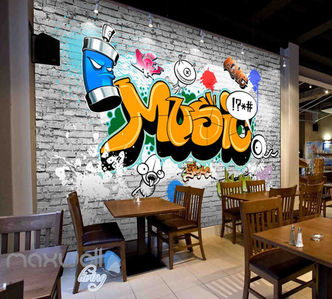 Image of 3D Graffiti Music Word Bricks Wall Murals Wallpaper Wall Art Decals Decor IDCWP-TY-000118