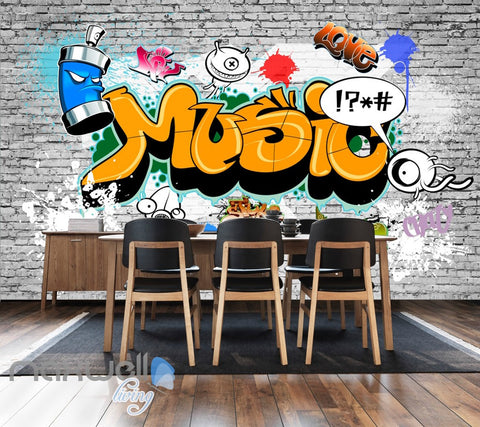 Image of 3D Graffiti Music Word Bricks Wall Murals Wallpaper Wall Art Decals Decor IDCWP-TY-000118