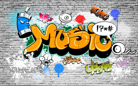 Image of 3D Graffiti Music Word Bricks Wall Murals Wallpaper Wall Art Decals Decor IDCWP-TY-000118