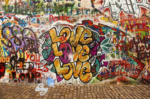 Image of 3D Graffiti Love Pattern Brick Wall Murals Wallpaper Wall Art Decals Decor IDCWP-TY-000120