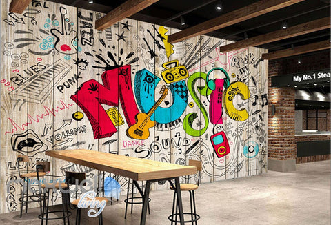 Image of 3D Graffiti Music Color Board Wall Murals Wallpaper Wall Art Decals Decor IDCWP-TY-000127