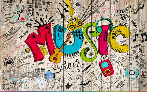 Image of 3D Graffiti Music Color Board Wall Murals Wallpaper Wall Art Decals Decor IDCWP-TY-000127