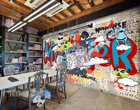Image of 3D Graffiti Monster Car Wall Murals Wallpaper Wall Art Decals Decor IDCWP-TY-000128