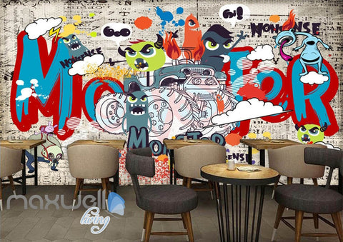 Image of 3D Graffiti Monster Car Wall Murals Wallpaper Wall Art Decals Decor IDCWP-TY-000128