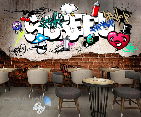 Image of 3D Graffiti Street Heart Cherry Wall Murals Wallpaper Wall Art Decals Decor IDCWP-TY-000130