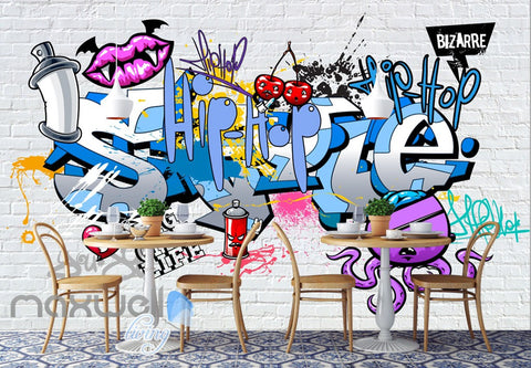 Image of 3D Graffiti Devil Lips Hiphop Wall Murals Wallpaper Wall Art Decals Decor IDCWP-TY-000131
